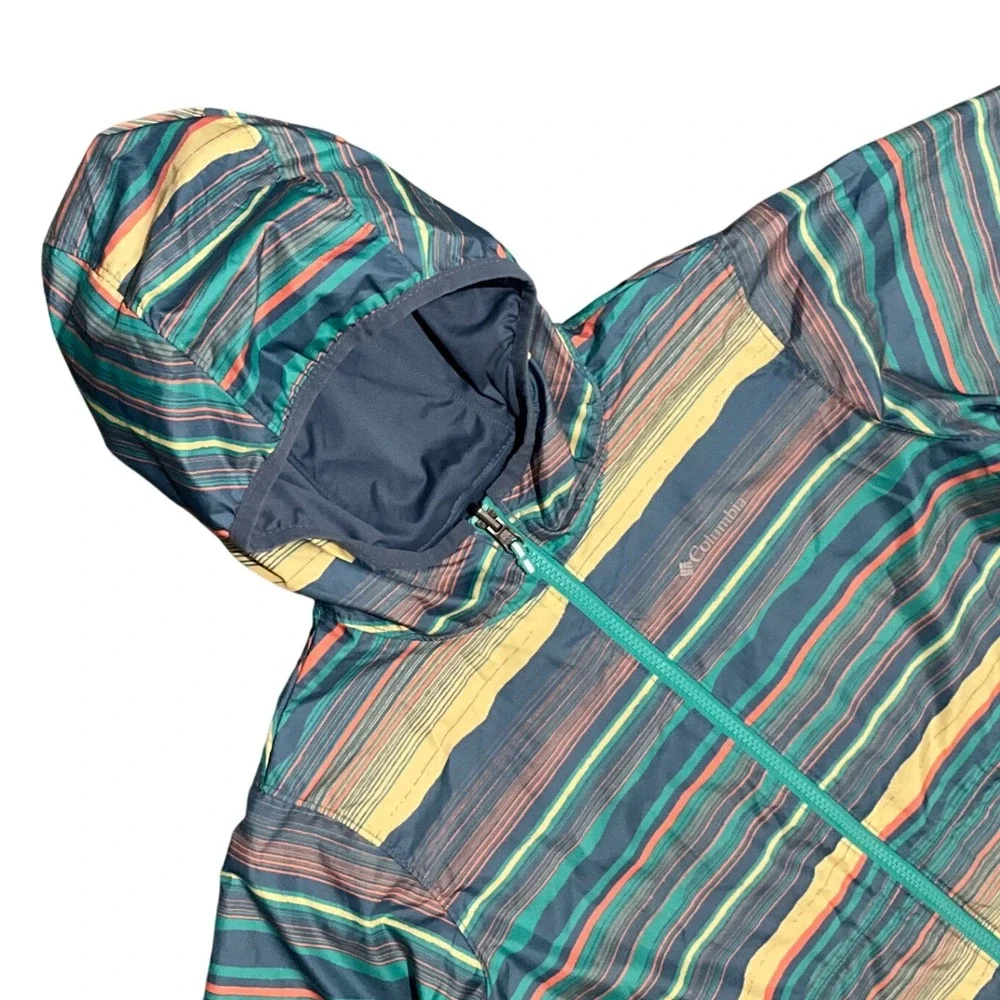 Columbia Kids Reversible Striped Hooded Windbreaker Jacket‎ M 10/12 Outdoor